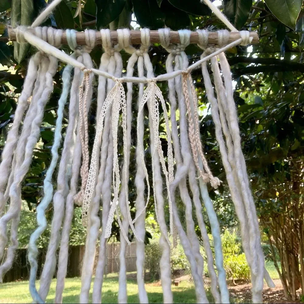 BOHEMIAN Boho Wall Art Natural WOOL Ribbon Twine Wall Hanging 14 x 27 inches